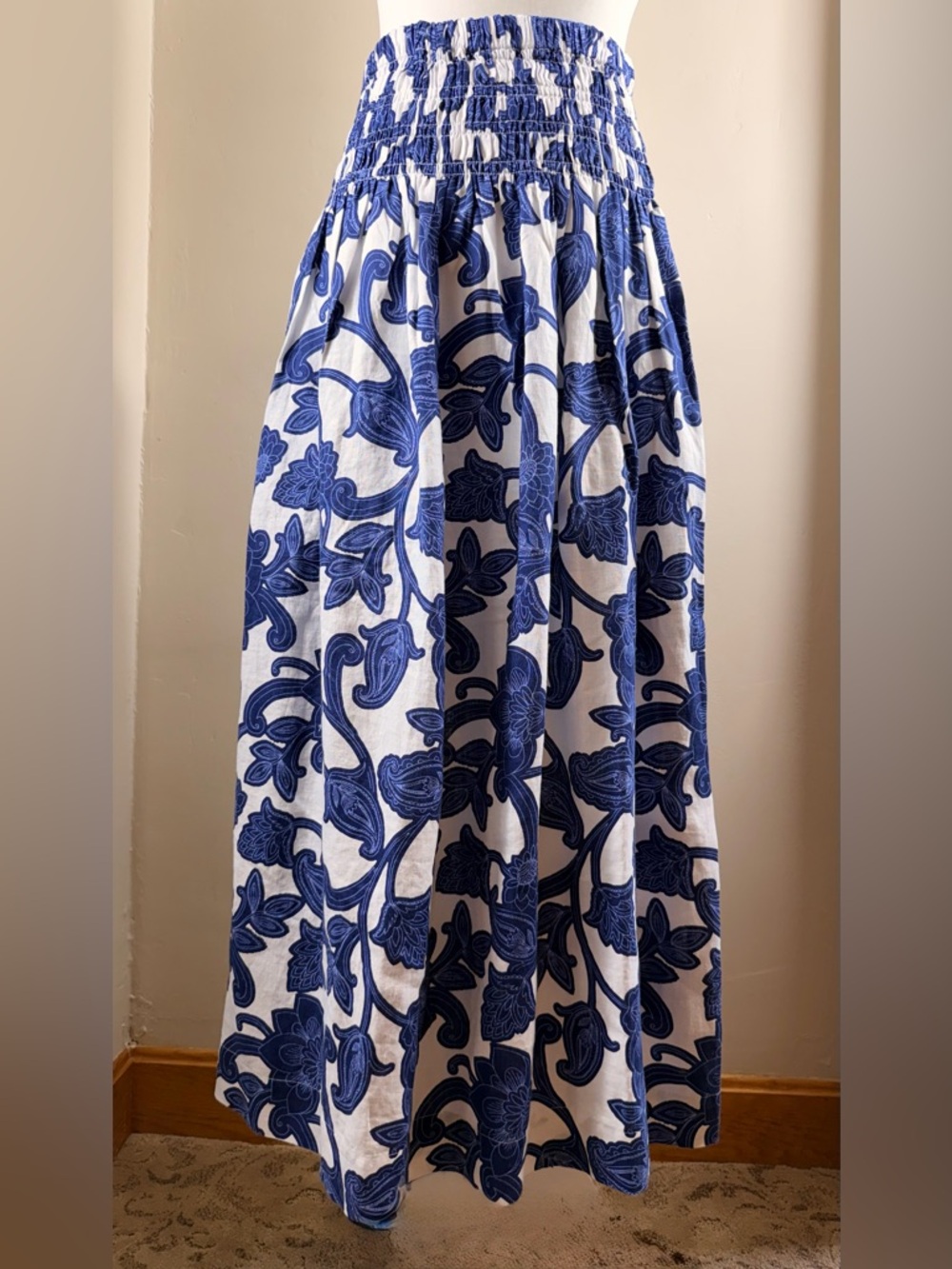 Boden Blue Floral Maxi Linen Skirt with Shirred Waist, Size 8, NWT - Picture 4 of 13